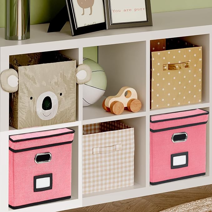 EOOUT 1 Pack File Organizer Box with Lid Hanging File Folders Letter Size Collapsible Document Organizer for Home Office (Pink)