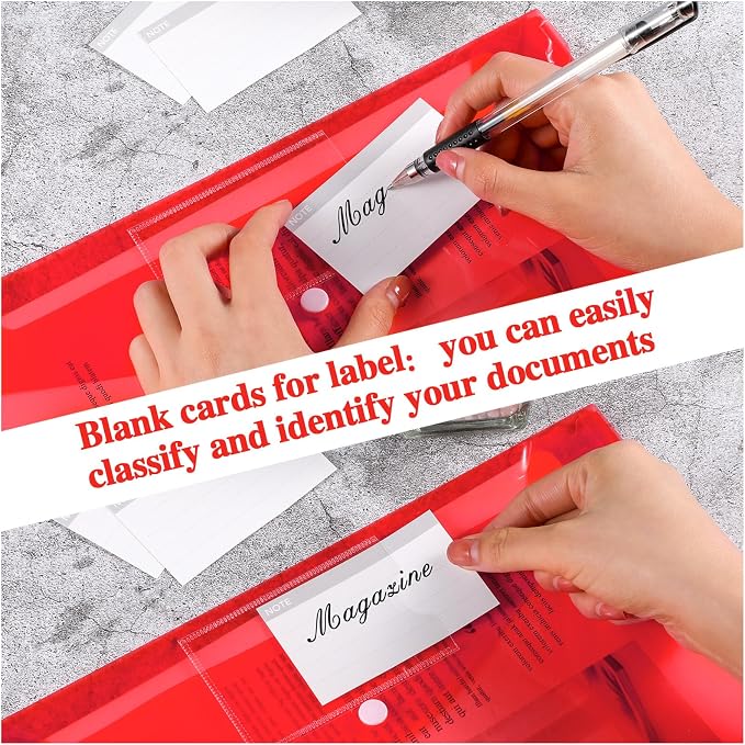 Lincia Plastic Envelopes A4 Size Poly Envelopes File Folders Work Document Holder Office Paper Plastic File Organizer with Label Pocket Snap Button Home Bag for School(Clear Red,24 Pcs)