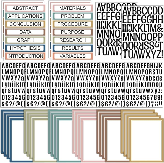 PerKoop 36 Sheets Science Fair Board Poster Boards Supplies 24 Self Adhesive Presentation Subtitles 4 Science Fair Project Titles 8 Personalized Letter Sticker for Classroom(Rustic Color)
