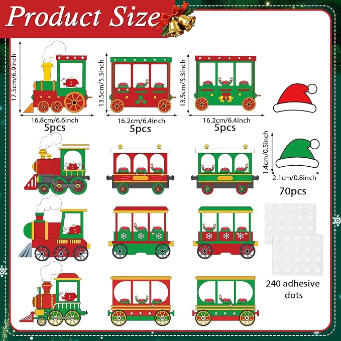 60pcs Christmas Theme Cutouts Xmas Trains Bulletin Board Decoration Set Christmas Train Paper Cut-Outs Classroom Decor for Xmas Holiday DIY Photo Craft Winter Party School Classroom Wall Door Supplies