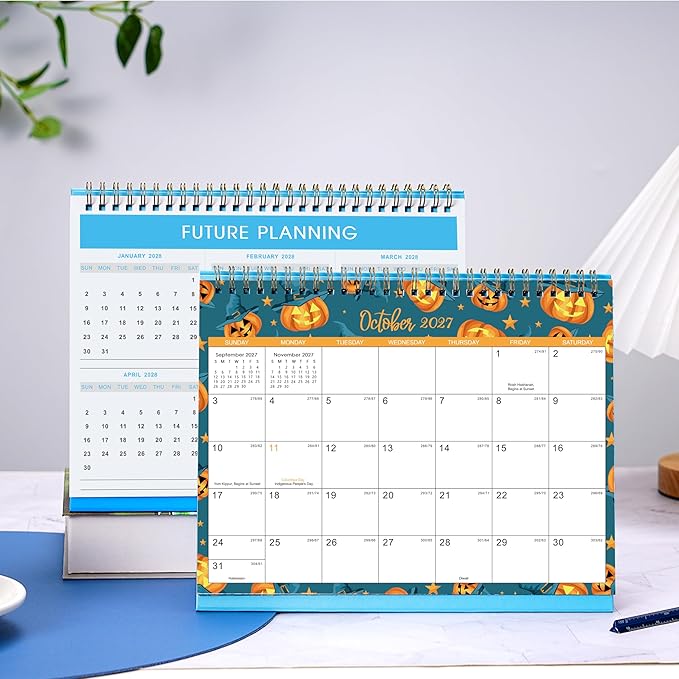 Desk Calendar 2026-2027 - Standing Flip 2026-2027 Desktop Calendar, Jul.2026 - Dec.2027, 9.8" x 8.3", 26-27 Academic Calendar with Julian Date, Standing Flip - 12 Different Themes