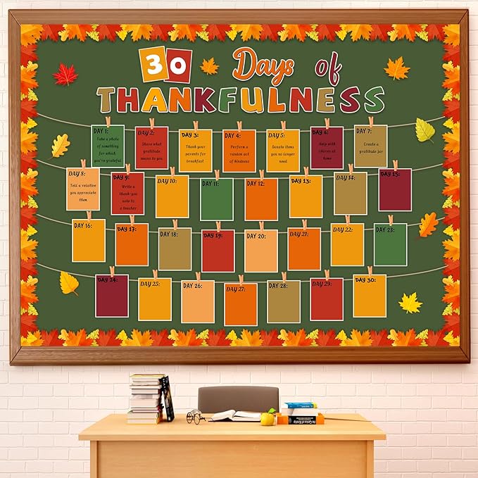 Pajean Thanksgiving Bulletin Board 30 Days of Thankfulness Maple Leaves Cutout Fall Classroom Decorations for School Classroom Home Office Wall Door Decor Supplies