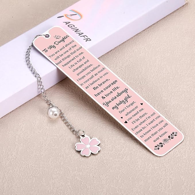 Daughter Gifts from Mom Dad, Birthday Graduation Gifts for Daughters, Pink Bookmark Gift for Daughters Stepdaughter Teen Girl, College Girl Graduation Bookmark, Inspirational Back to School Supplies