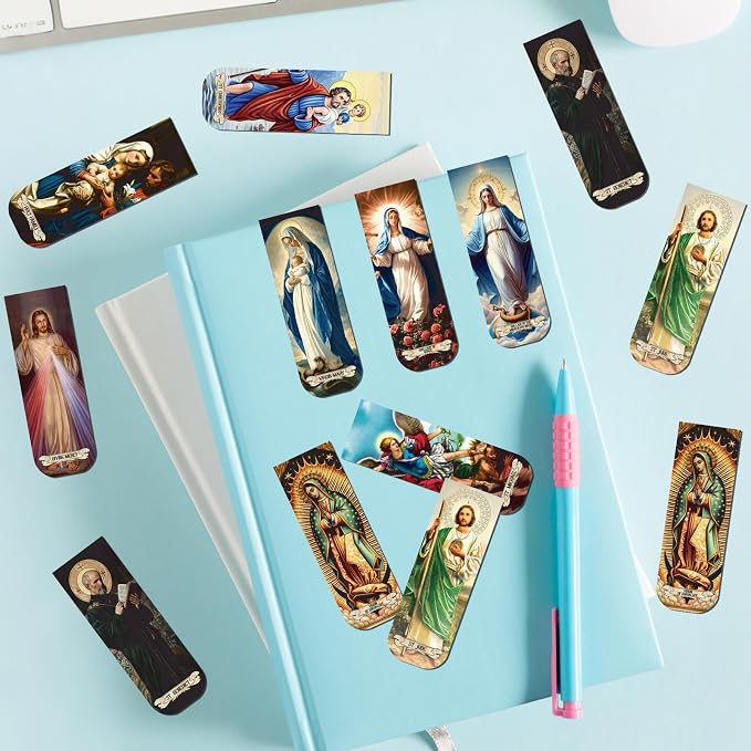 Wxiben Catholic Magnetic Bookmarks Gifts - 30 Pcs Christian Religious Book Mark Magnets Catholic Saints Magnetic Bookmark Jesus Virgin Mary Book Markers Page Clip for Women Men Sunday School Gift