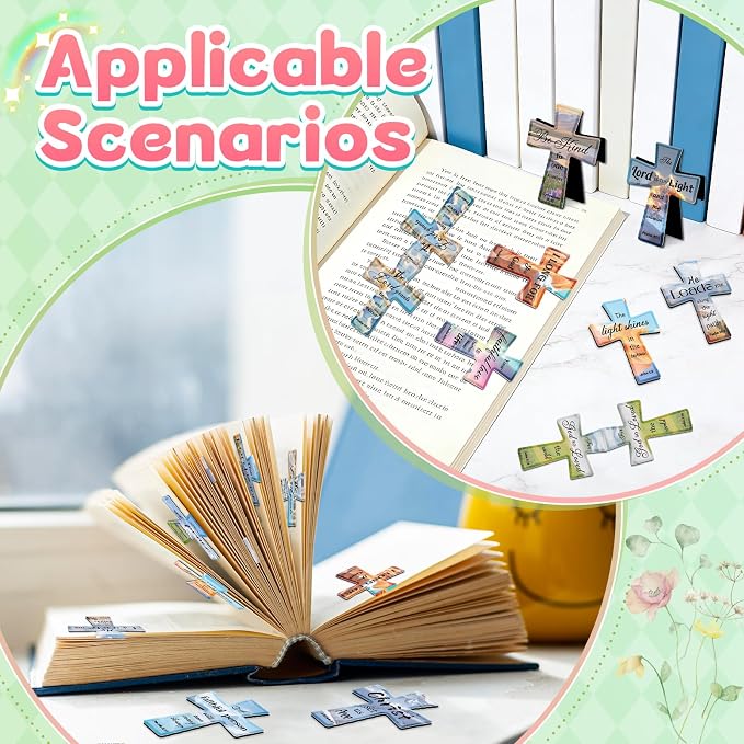 25Pack Magnetic Bookmarks Bulk Cross Bible Bookmark Christian Bookmarks for Women Men Kids Adults Teacher Book Lovers Gifts, Book Marks for Reading Religious Verses Magnet Bookmark Clips (Scenery)