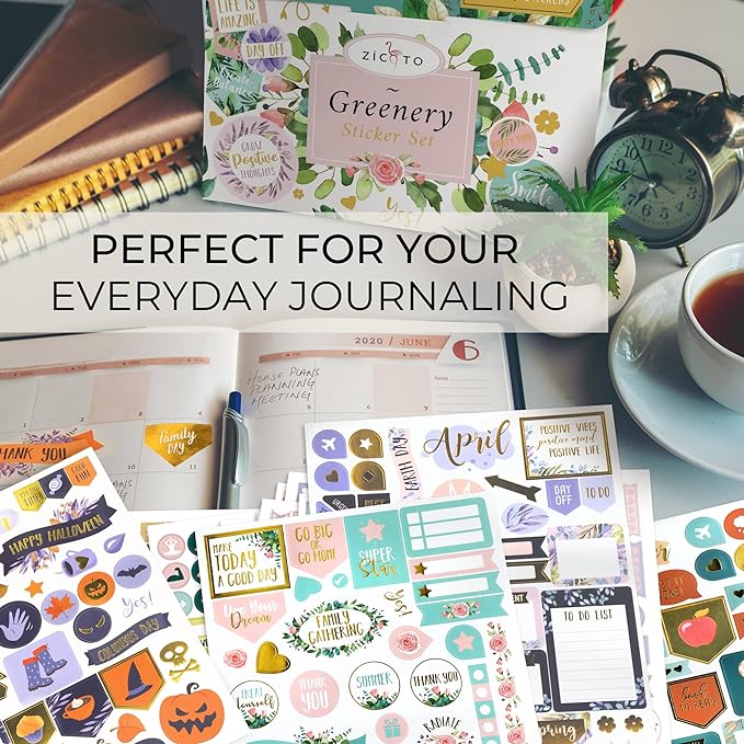Aesthetic Greenery Planner Stickers for Fun Planning - 1100+ Stunning Gold Foil Monthly Designs - The Perfect Scrapbook Sticker Accessories to Enhance Your Daily Calendar and Planner Journaling