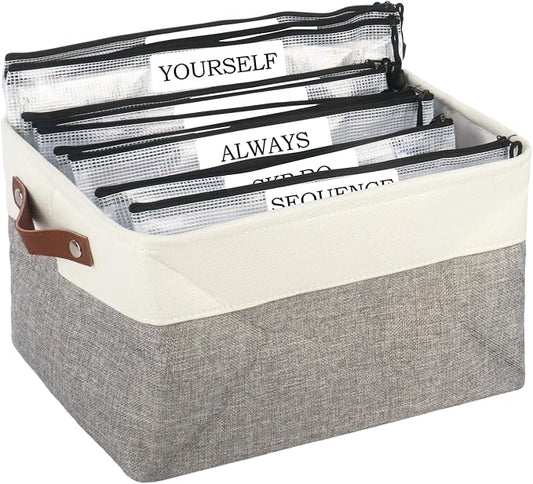 Klmnop Board Game Organizer Kit Includes 10pcs Zipper Bags, Writable Stickers and Double-sided Adhesive, Board Game Storage Container with Handle for Puzzles, Crafts, Office Supplies(Grey)