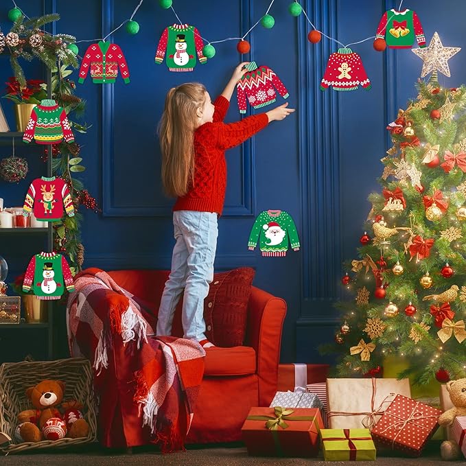 40 Pieces Ugly Sweater Cutouts Christmas Decoration Ugly Sweater Cardboard Cutouts with Glue Point Dots for Bulletin Board Party Holiday Party Decoration, 5.9 x 5.9 Inch