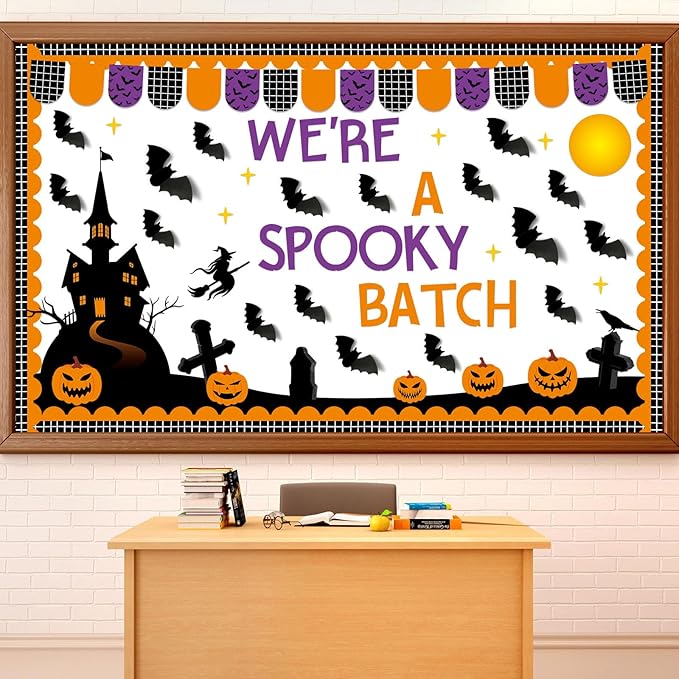 Halloween Bulletin Board Set 3D Halloween Bat Classroom Bulletin Board Pumpkin Castle Witches Paper Cutout Spooky Scary Decoration for Kid Holiday Home School Classroom Wall Chalkboard Decor