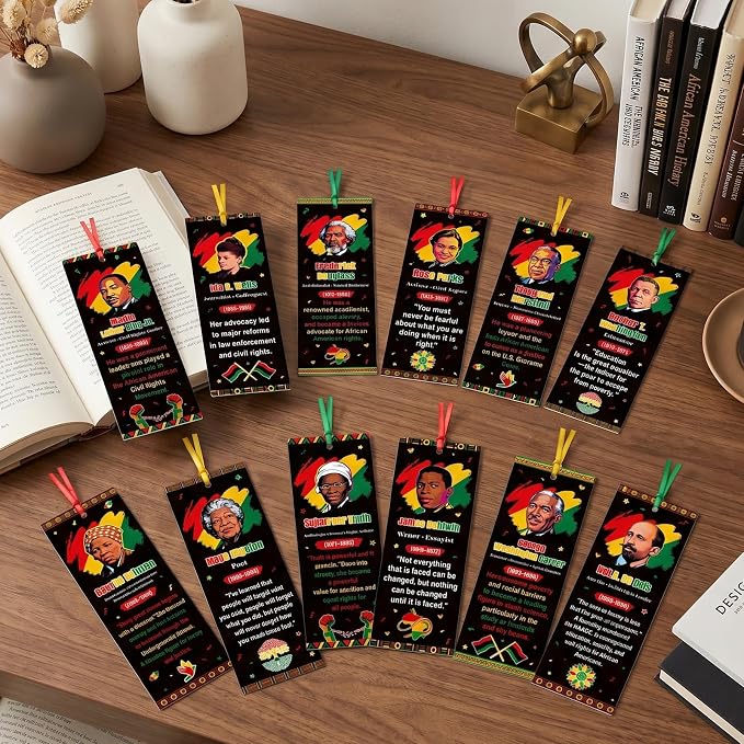 Wxiben Juneteenth History Bookmarks Gifts - 48 Pcs Freedom Day Bookmarks with Ribbon 1865 African American Book Marks Page Marker Clip Inspirational Favors for June 19th Office School Party Supplies