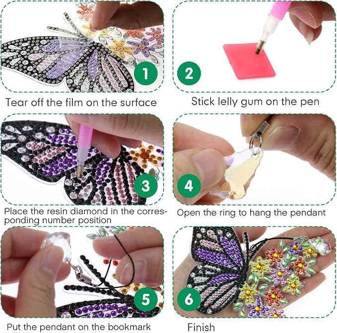 VI-FA 8 Pcs Butterfly 5D Diamond Painting Bookmarks, DIY Crystal Diamond Art Kit for Adults & Beginners, Book Marks for Book Lovers, Art Crafts Gift for Women Girls