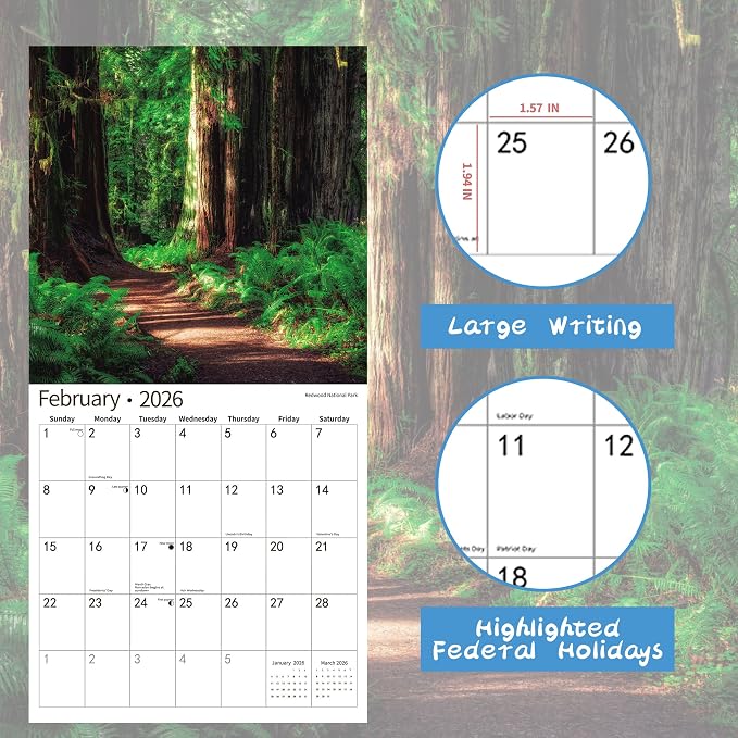 2026 Wall Calendar,Calendar 2026, November 2025 - December 2026, Wall Calendar National Parks, 12" x 24" Opened,Full Page Months Thick & Sturdy Paper for Calendar Organizing & Planning