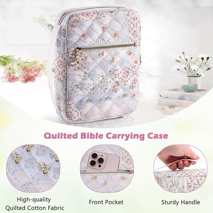 Bible Cover for Women - Soft Bible Case - Carrying Book Case for Bible Accessories - Bible Holder Case for Women - Girls Bible Bag - Bible Carrier - Bible Sleeve - Church Bag