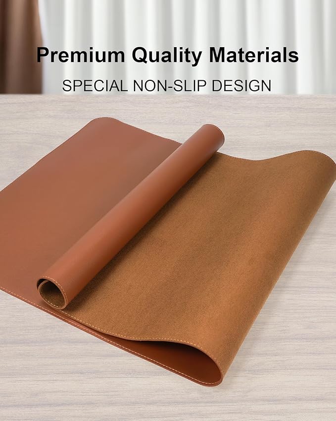 AFIING Desk Pad Protector 23.6" x 13.7" - Non-Slip Waterproof PU Leather Desk Mat for Mouse, Keyboard, Laptop, Office and Home Workspace (Brown)