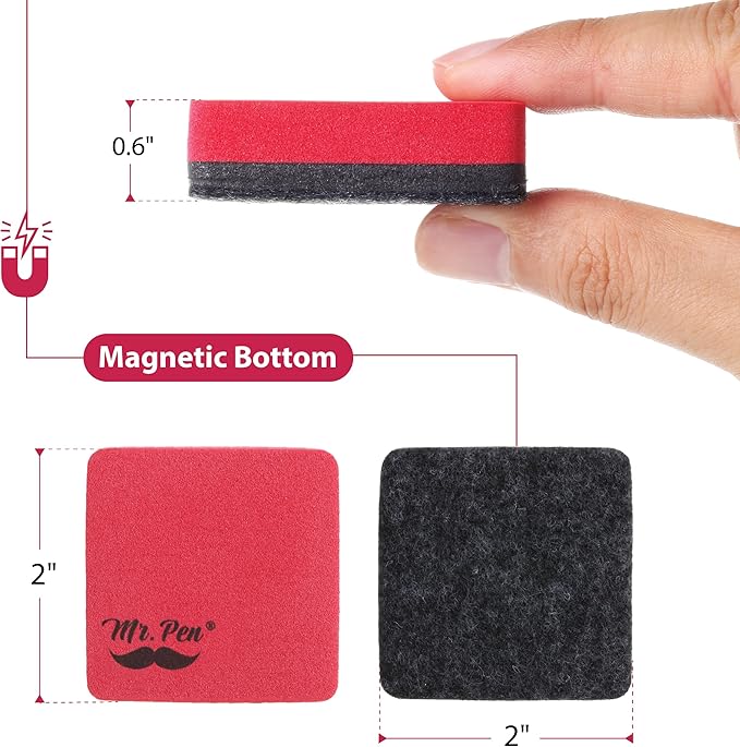Mr. Pen- Mini Magnetic Dry Erase Erasers, 2" x 2", 24 Pack, Colorful Small Magnetic Whiteboard Dry Erase Erasers Bulk for Kids, Teachers, Students and Classroom Supplies