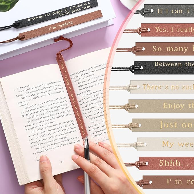 Skyygemm 10 Pcs Leather Bookmarks for Book Lover Gifts for Women Pastel Leather Bookmarks Coworker Teens Book Club Gifts for Teacher Birthdays(Gold)