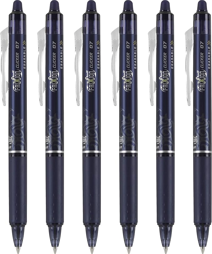 Pilot FriXion Clicker Erasable Gel Pens, Fine Point (0.7mm), Navy Ink, 6-Pack - Refillable, Smooth Writing Pens for School, Journaling, and Office Use