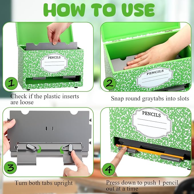 Yalikop 1 Pc Wooden Pencil Dispenser for Classroom Pastel Wood Pencils Holder for up to 200 Pencils Reusable Straw Dispenser for Home Office Teachers Supplies Storage (Notebook,Green)