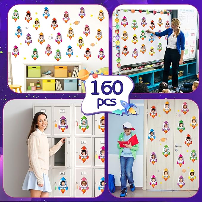 160Pcs Rocket Cutouts Back to School Decorations Bulletin Board Outer Space Paper Cut-Outs Galaxy Classroom Decor for Boy Girl DIY Craft Photo Wall Door VBS Kindergarten Preschool Party Favor Supply