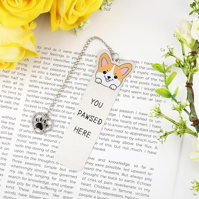 Gosknor Corgi Dog Bookmark, Cute Metal Corgi Bookmark for Women & Men, Reading & Study, Style 2