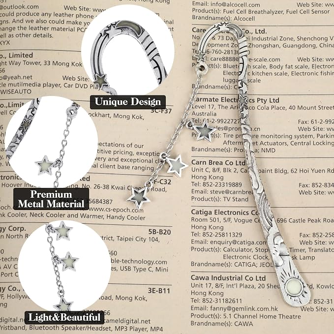 Jeffdad Moon and Stars Luminous Glow in The Dark Butterfly Fantasy Bookmark - Cool Gifts for Women Girls, Silver Stars