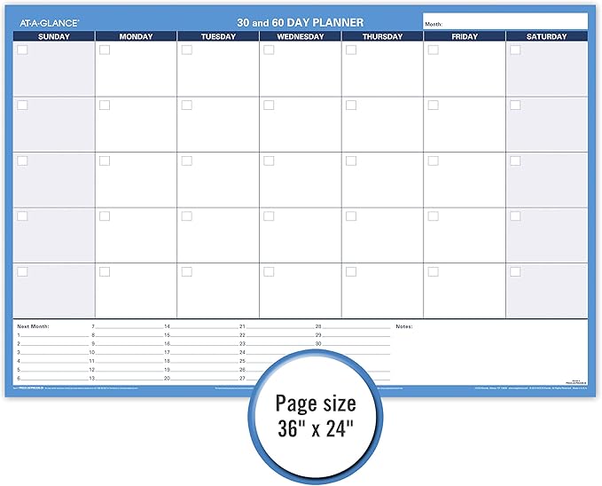 AT-A-GLANCE Wall Planner / Calendar, Undated, Erasable, 30/60-Day, 36 x 24, White/Blue (PM233-28)
