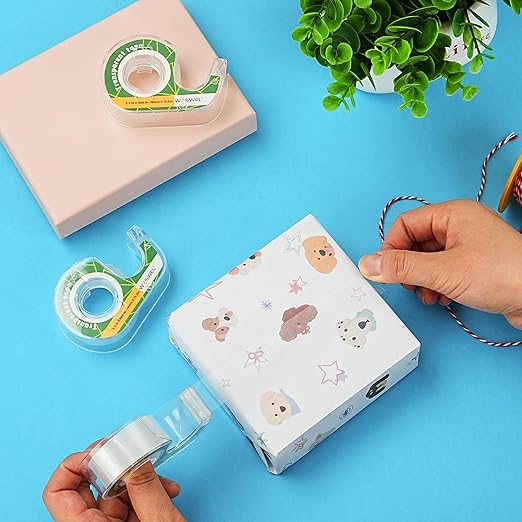 WOSWEL Tape Refills with Dispenser, 24 Roll Transparent Tapes, 3/4 Inch X 600 in, Gift Wrapping Tapes Supplier for Home School Office Use