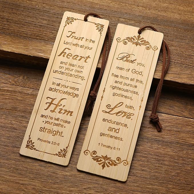 2 Pcs Bible Bookmark Bamboo Bookmarks for Men, Bible Book Markers Gifts for Christians (Classic)