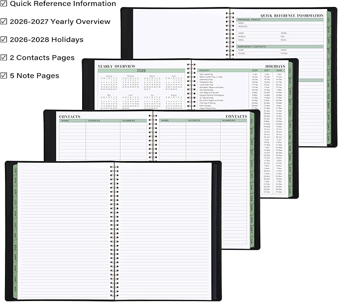 2026-2027 Planner - 11.38'' x 8.74'', Weekly & Monthly Planner Notepad, JUL. 2026 - JUN.2027, Appointment Book 2026-2027, 60 Minutes Interval, Monthly Tabs, Faux Soft Leather, Spiral Bound - Black