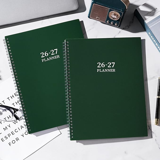 Planner 2026-2027 - Academic Planner 2026-2027, Jul.2026 - Jun.2027, 9"×11", 26-27 planner weekly and monthly with Inner Pocket, Colorful Tabs, Twin-wire Binding - Emerald