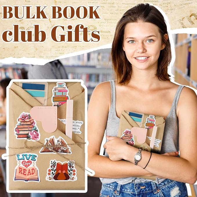 6 Set Blind Date with a Book Supplies, DIY Book Lovers Gift Bulk with Kraft Index Tabs Bookmarks Heart Tags Ballpoint Pens Highlighters Stickers for Librarian Readers Women Men Club Gifts