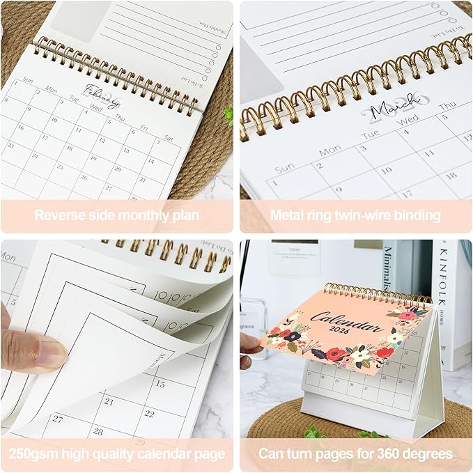 MultiBey Small Desk Calendar 2025-2026, Standing Flip Calendar for Desk with Floral Cover, 6.5" x 6.5", July 2025 to December 2026, 18-Month Desktop Calendar, To-Do Notes & Stickers for Planning (Flower House)