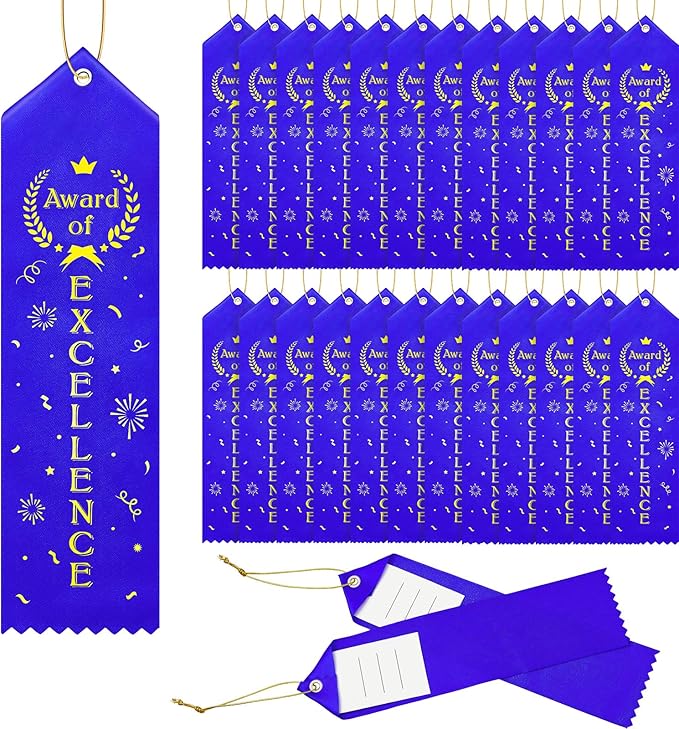 Taiyin Award of Excellence Ribbons Award Prize Achievement Ribbon with Event Card and Rope for Kids Competition, Sports Event, Contests, School, Office Team(200 Pieces)