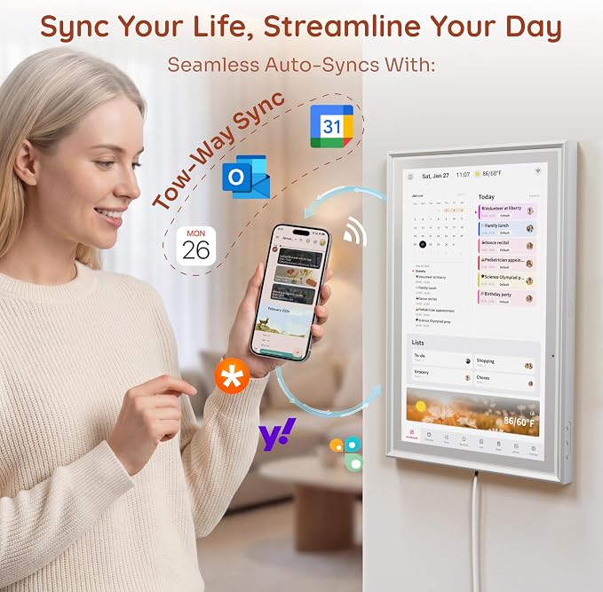 Ingnok 15.6 Inch Digital Calendar, No Subscription Electronic Calendar Touchscreen for Family Schedules, Personal Planner, Chore Chart, Reminders, 32GB, Wi-Fi, Wall & Desk Mount