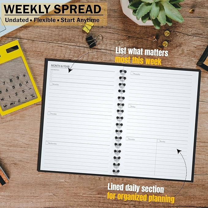 Undated Monthly and Weekly Planner - 12 Month Calendar Planner Notebook with Week Days - Hardcover Undated Planners Blank Agenda Book - A5 Turquoise