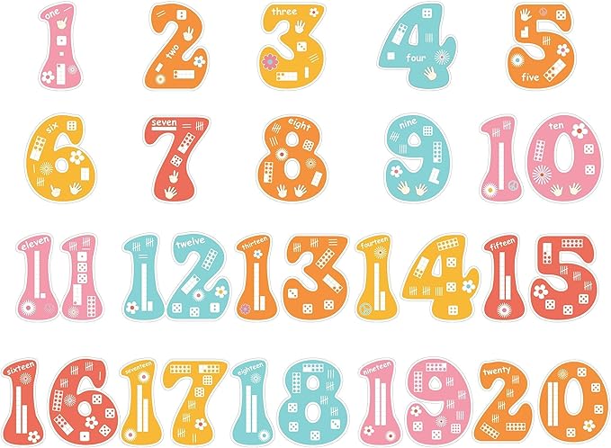 20Pcs 13In Groovy Jumbo Numbers Bulletin Board Set Groovy Hippie 1-20 Cutouts for Classroom Wall Decoration Learning School Educational Teaching Tool Supplies