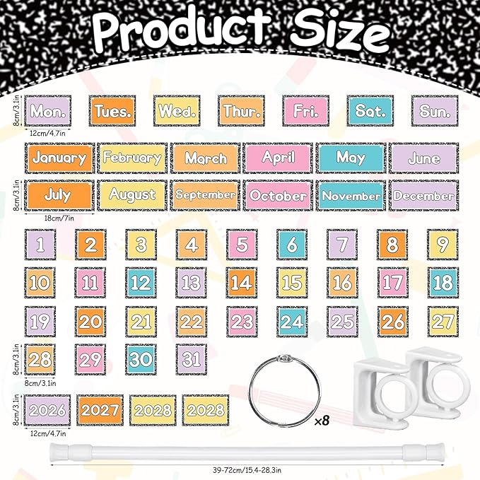 FYSUIMU Composition Notebook Calendar Bulletin Board Set Pastel Flip Calendar with 54 Cards & Adjustable Holder for School Classroom Home Office DIY Decoration Supplies