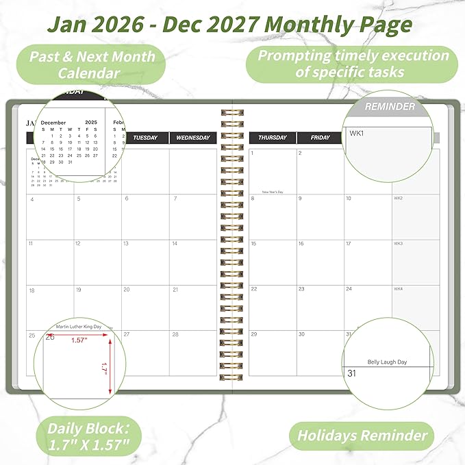 Monthly Planner 2026-2027, Jan 2026 - Dec 2027, 2 Year Calendar 2026-2027 Monthly Planner, 7.5" x 10", 24 month Calendar With Goals To Do List, Habit Tracker Suitable for Schools & Offices & Home