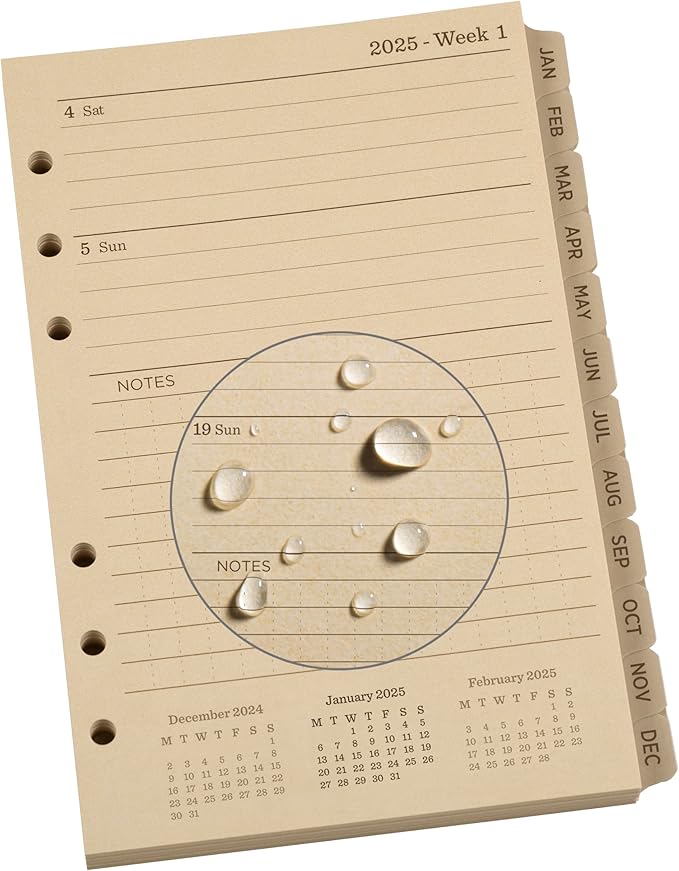 Rite in the Rain 2025 Dated Weekly Loose Leaf Calendar Set, 5” x 7”, Tan Sheets, 365 Days (No. PL2025W)