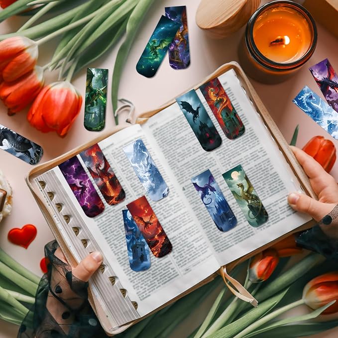Wxiben Dragon Magnetic Bookmark Gifts - 30 Pcs Cool Dragon Bookmarks Fantastic Animal Book Mark Magnet Book Marker Page Clip for Women Men Bookworms Reading Book Lovers Home Office Favor