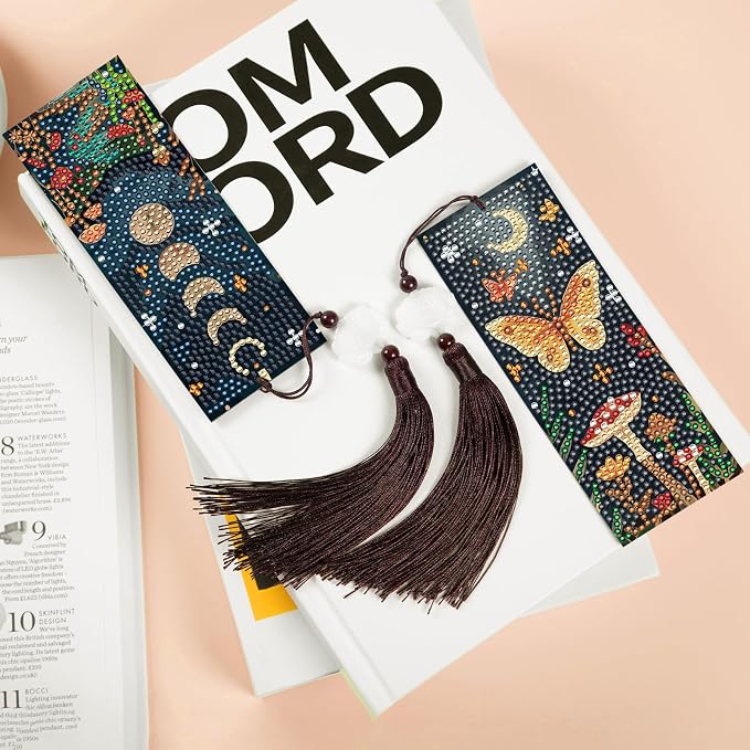 Anseal 3Pcs Mushroom Diamond Art Bookmarks DIY Leather Tassel Bookmark for Adult Christmas New Year Graduation Birthday Gifts