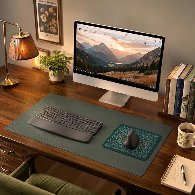 iCasso Aesthetic Small Floral Mouse Pad, Mini Portable Travel Mousepad, Anti-Slip and Comfortable Cloth Mouse Mat 7.9"x9.5" with Stitched Edges for Computer, Laptop, Office, Home(Deep Green)