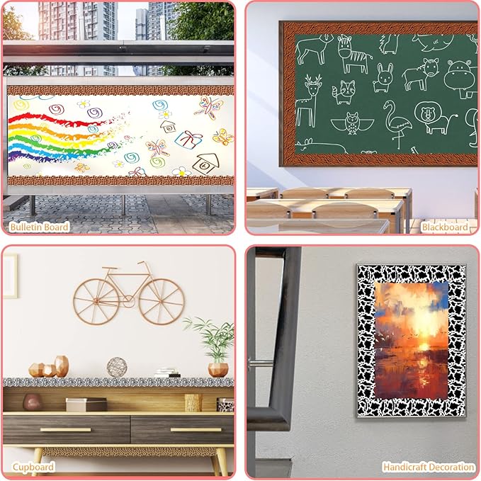 60 Pcs Animal Print Bulletin Board Border Safari Jungle Bulletin Board Decorations Leopard Zebra Tiger Giraffe Cow Bulletin Board Border Back to School Decoration Borders for Classroom Party Supplies