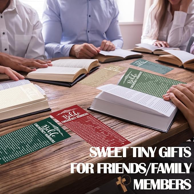 Motiskyy 100 Pcs Christian Bible Verse Emergency Numbers Bookmark Religious Church Gift 2.36 x 6'' Catholic Book of The Bible Card for Mom Women Men Retreat Sunday School(Multicolor)