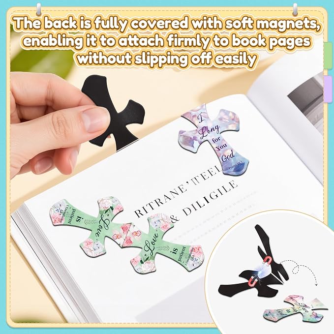 25Pack Magnetic Bookmarks Christian Bookmarks Bulk Cross Bible Bookmark for Reading Women Men Kids Teacher Book Lovers Gifts, Religious Magnet Bookmark Clips Cute Personalized Book Markers (Flower)