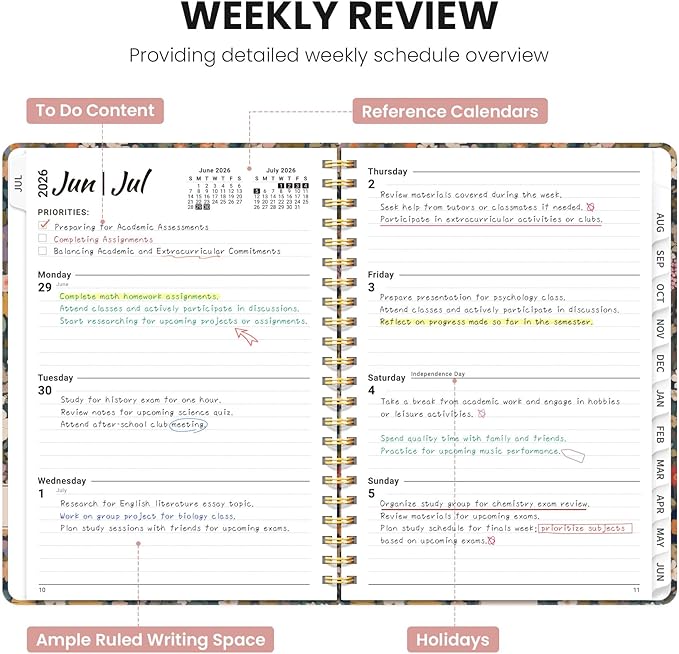 Planner 2026-2027, Monthly and Weekly Academic Planner July 2026 - June 2027, Hardcover Student Teacher Planning Agenda Calendar Book with Tabs, Perfect for Office School Supplies, A4 (8.5" x 11") - Garden