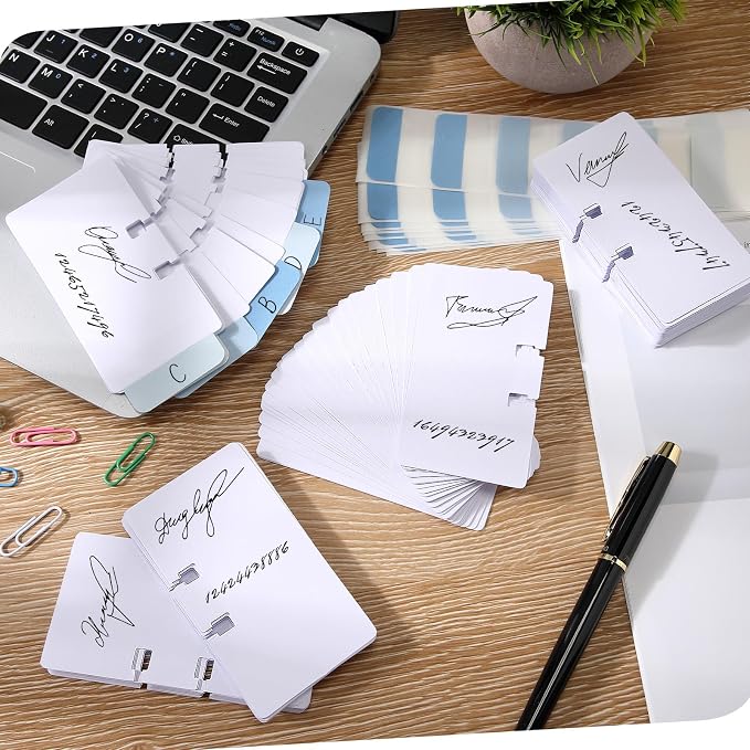 300 Pcs Business Cards Refill Kit, Compatible with Rolodex Card File Holds, Unruled, 2-1/4" x 4", with Gradient Blue Index Tabs (Large), White Rotary File Card Replacement Set