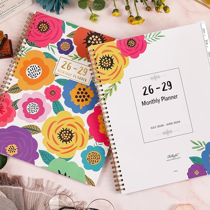 2026-2029 Monthly Planner - 3 Year Monthly Planner 2026-2029, Jul.2026 - Jun.2029, 9" x 11", 3 Year Calendar with 36-Month Tabs, Inner Pocket - Floral