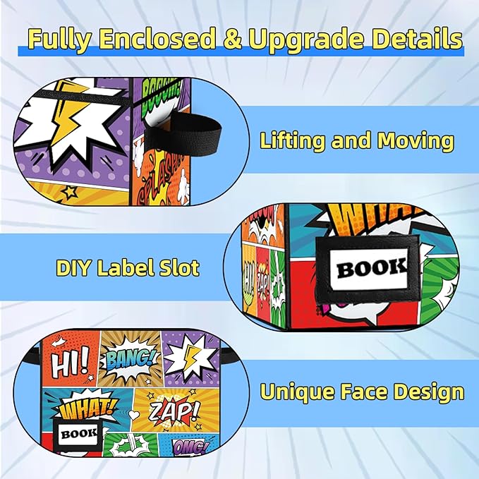 10 Pack Comic Book Storage Box, 15.8" X 7.8" X 11.8", Heavy Duty Collapsible Holds 160-180 Comic Book Bin Container Holder Shelf(Cartoon Colorful)