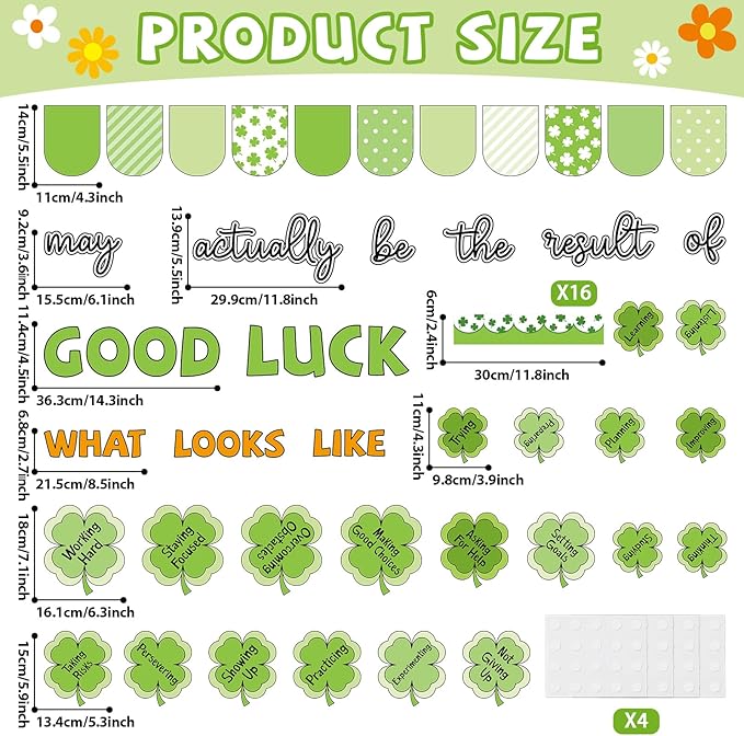 St. Patrick's Day Bulletin Board Decoration Set Lucky Shamrock Motivational Classroom Decoration Green Shamrock Positive Paper Cutouts for Irish Holiday Party School Home Office Chalkboard Wall Decor